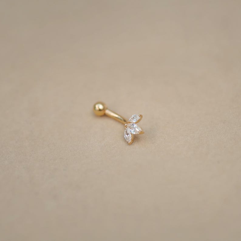14K Solid Gold Lotus Flower Floral Trinity Curved Barbell, Rook Eyebrow ...