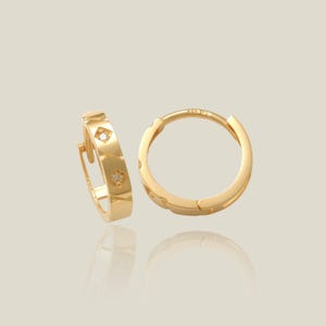 14K REAL Diamond Quatro Hoop Earrings Real Solid Gold Natural Genuine Diamond  Earlobe Helix Tragus Conch Huggie Hoop Clicker Piercing