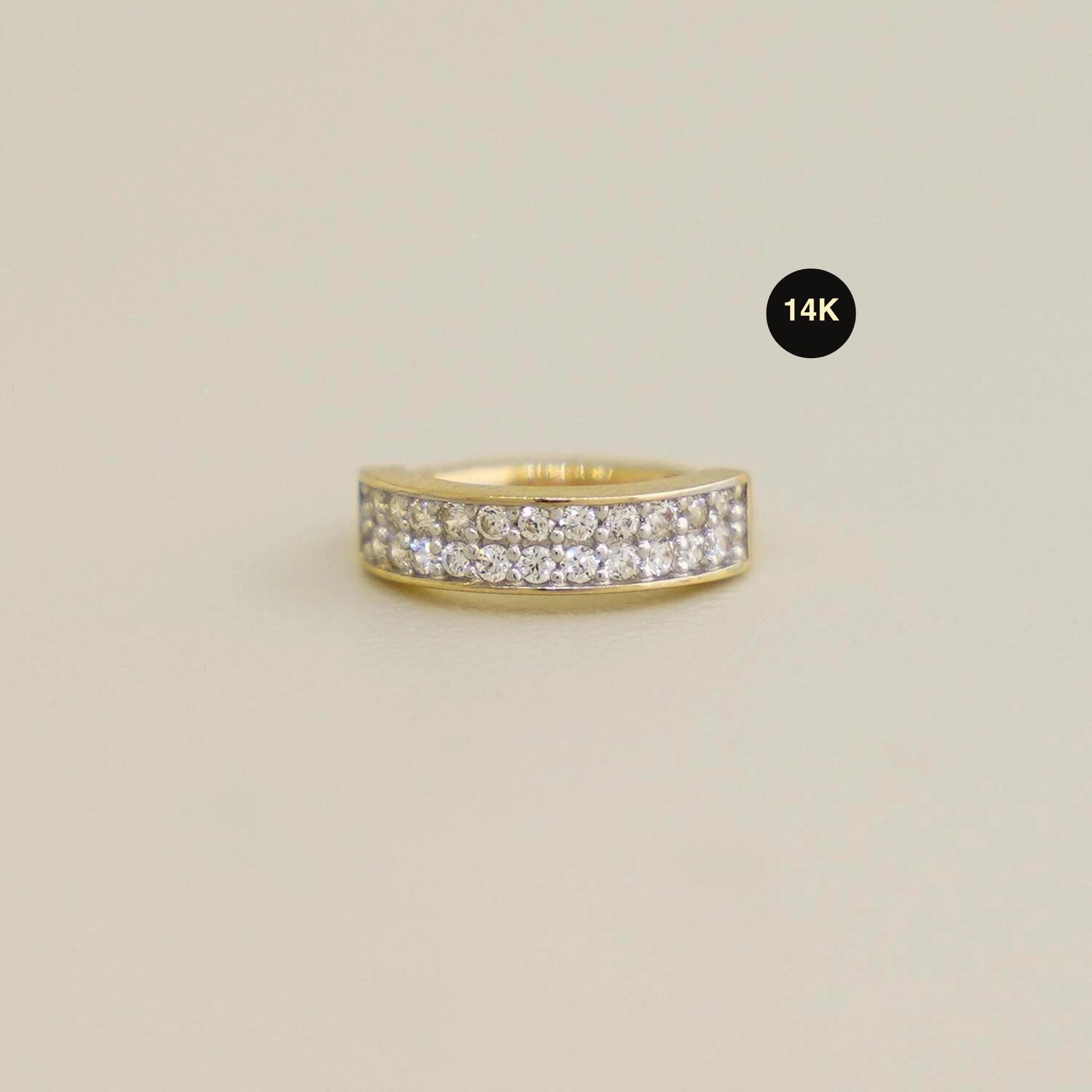 14K REAL Solid Gold Diamond CZ Hoop Earring, Cartilage Daith Helix Tragu Conch Rook Snug Body Hoop Ear Clicker Ring Piercing Jewelry 16Gauge