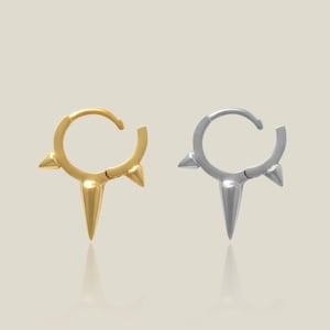 14K REAL Solid Gold Spike Hoop Earring, Cartilage Daith Helix Tragu Conch Rook Snug Septum Body Hoop Ring Piercing Jewelry 18Gauge