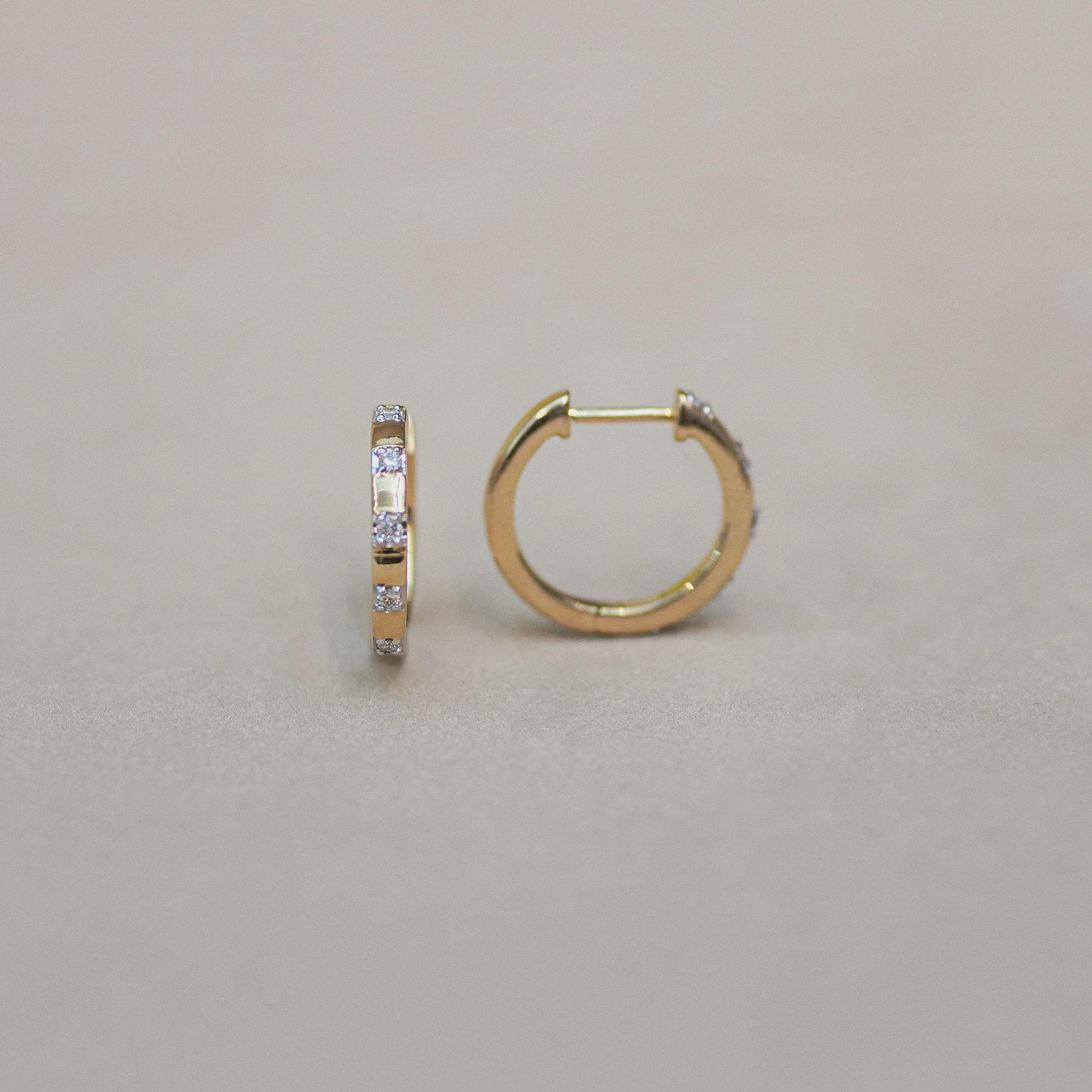14K REAL Diamond Hoop Earrings Real Solid Gold Natural