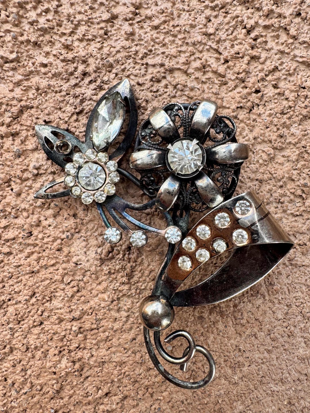Vintage Silver With Rhinestones Pin - Etsy