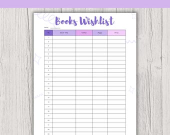 Books Wishlist Printable | Book Wish List Tracker | Aesthetic Reading Planner | Digital Download