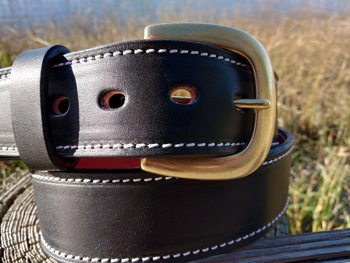 Black Mens Leather Belt Wickett and Craig Black and Chestnut Etsy