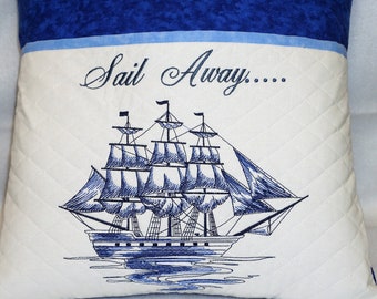 Reading book pillow, "Sail Away" Sail boat