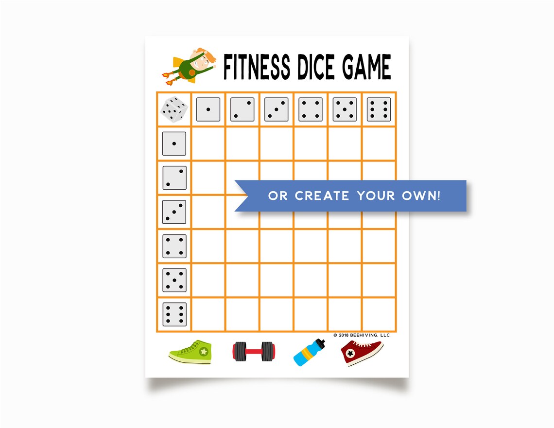 Fitness Dice Workout Fun Activity Page 8.5x11 Digital | Etsy