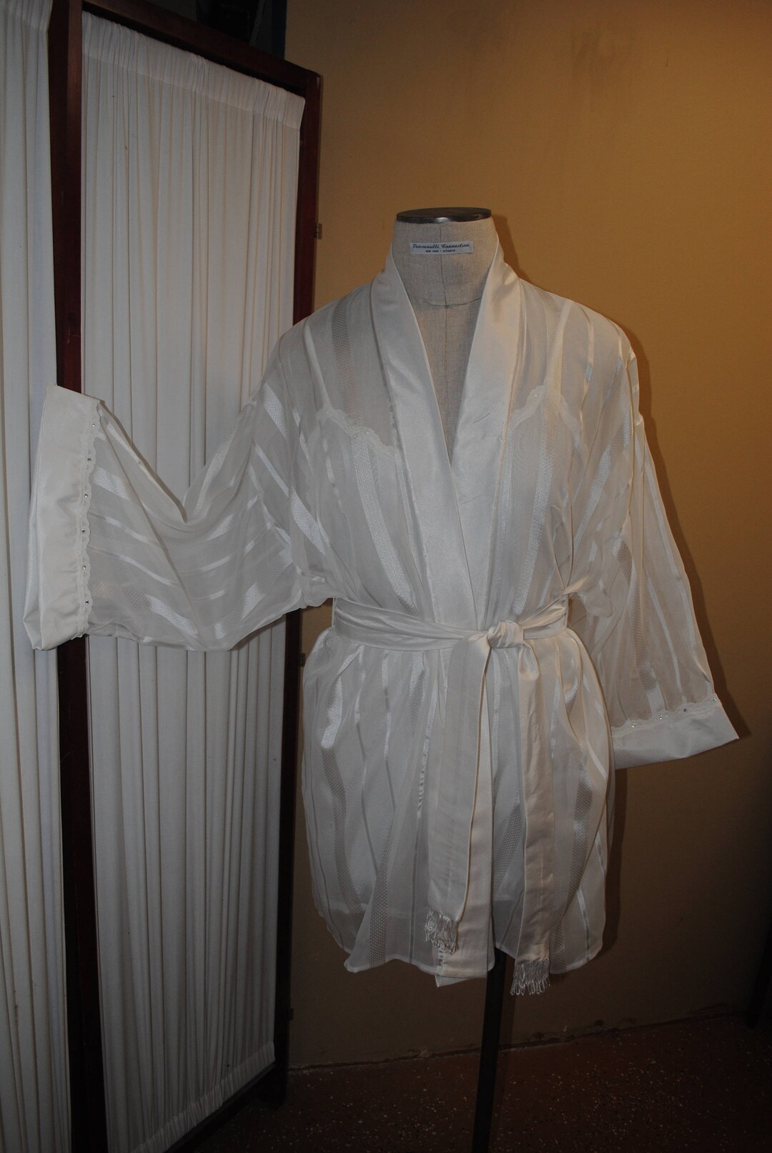 Robe Ribbon White Satin Ribbon Stripe Kimono Robe. White Satin 2 1/4