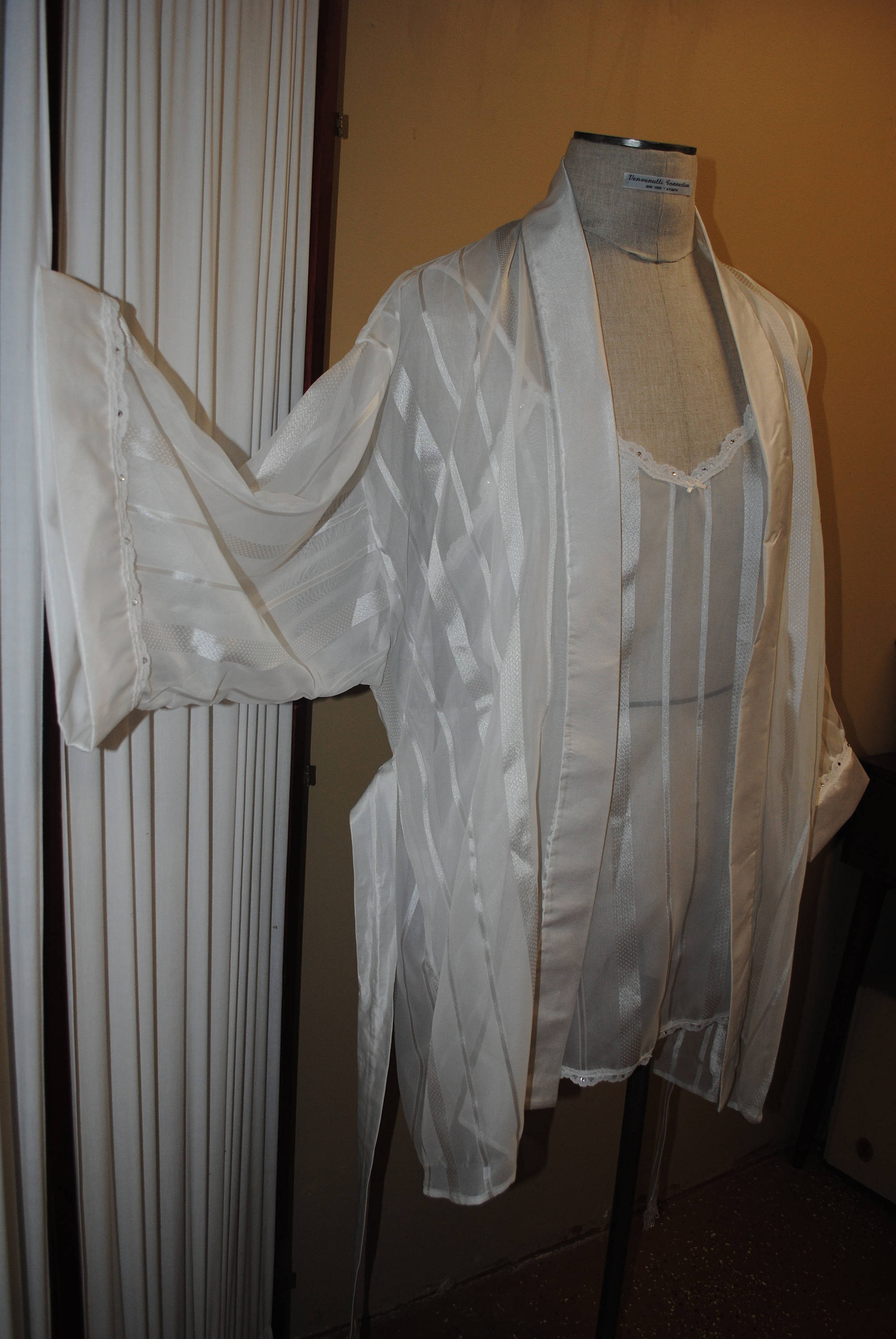 Robe Ribbon White Satin Ribbon Stripe Kimono Robe. White Satin 2 1/4