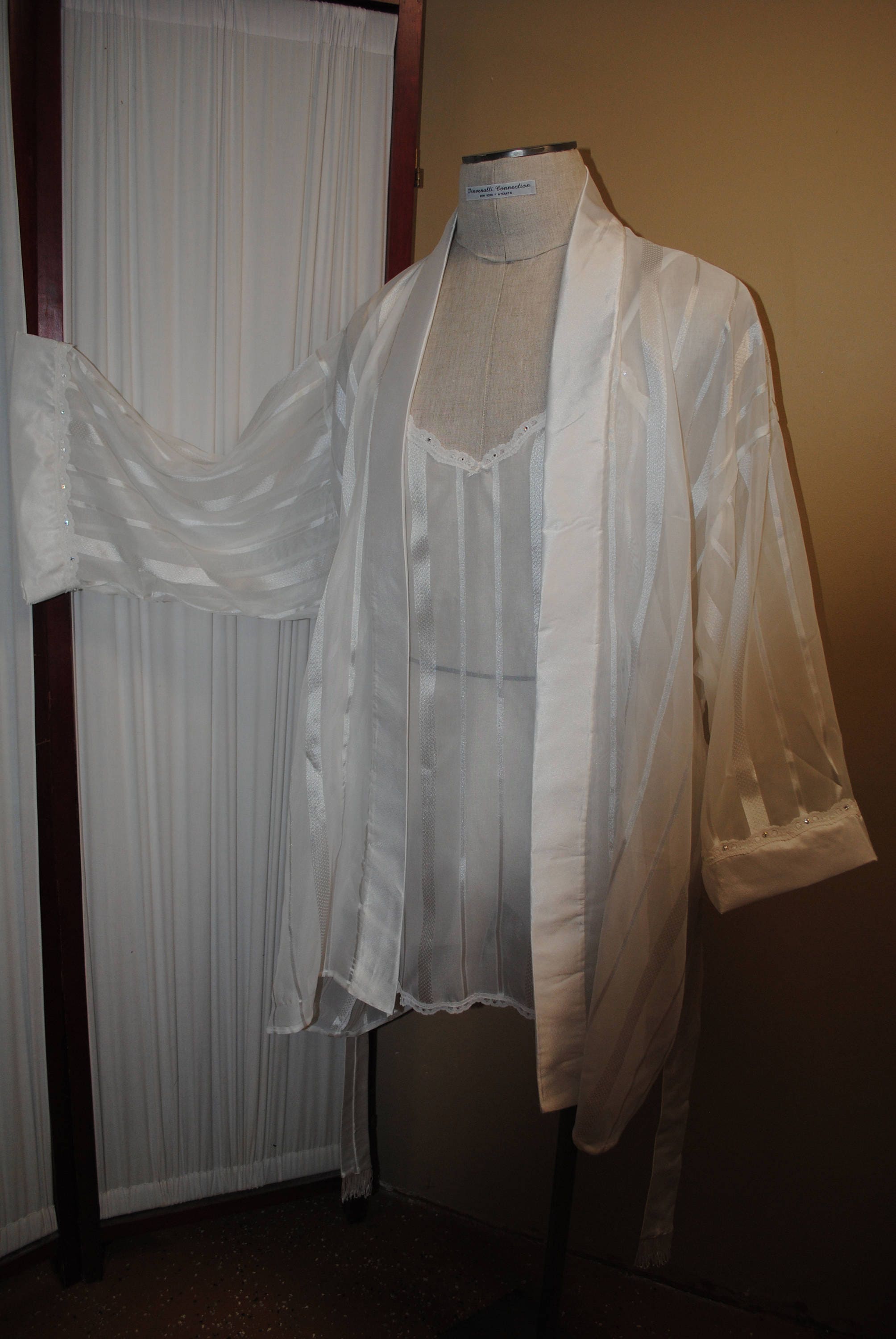 Robe Ribbon White Satin Ribbon Stripe Kimono Robe. White Satin 2 1/4