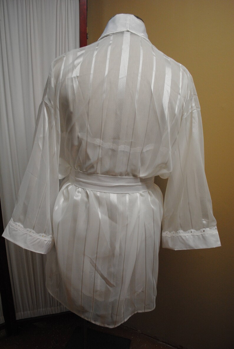 Robe Ribbon White Satin Ribbon Stripe Kimono Robe. White Satin 2 1/4