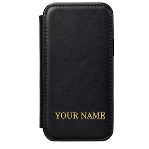 Funda personalizada para iPhone, funda tipo libro tipo billetera, billetera tipo libro de cuero con soporte y ranuras para tarjetas compatible con iPhone