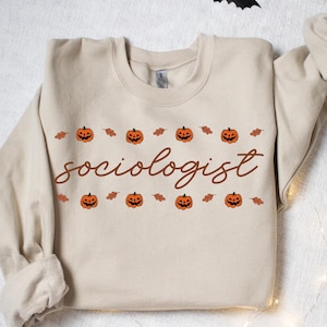 Socioloog Halloween-sweater, sociologie-sweater, cadeaus voor haar, pompoen ronde hals, gezellige trui shirt, uniek