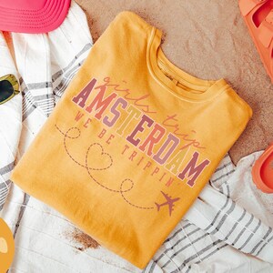 アムステルダム オランダ シャツ、女子旅行 T シャツ、女子旅行記念品シャツ、バケーション T シャツ、マッチング グループ T シャツ、友達旅行、T シャツ