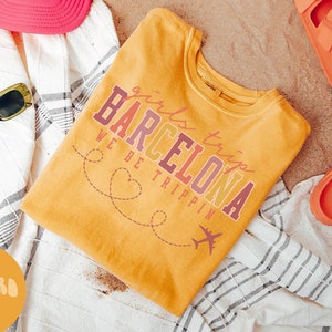 バルセロナ スペイン シャツ、女子旅行 T シャツ、女子旅行記念品シャツ、バケーション T シャツ、マッチング グループ T シャツ、友達旅行、女性用 T シャツ