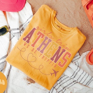 アテネ ギリシャ シャツ、女子旅行 T シャツ、女子旅行記念品シャツ、バケーション T シャツ、マッチング グループ T シャツ、友達旅行、女性用 T シャツ