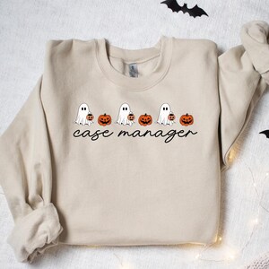 Felpa con cappuccio Case Manager Halloween Ghost Pumpkin, regali per lei, divertente maglione, comodo e unico