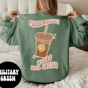 Apotheker ijskoffie TERUG PRINT Sweatshirt, geschenken, grappige trui Shirt, trui, mannen vrouwen, hem haar