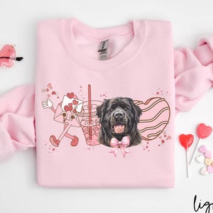 Newfoundland Dog Valentine&#39;s Day Sweatshirt, Valentines Newfoundland Dog Gifts, Dog Mom Crewneck Shirt, Long Sleeve