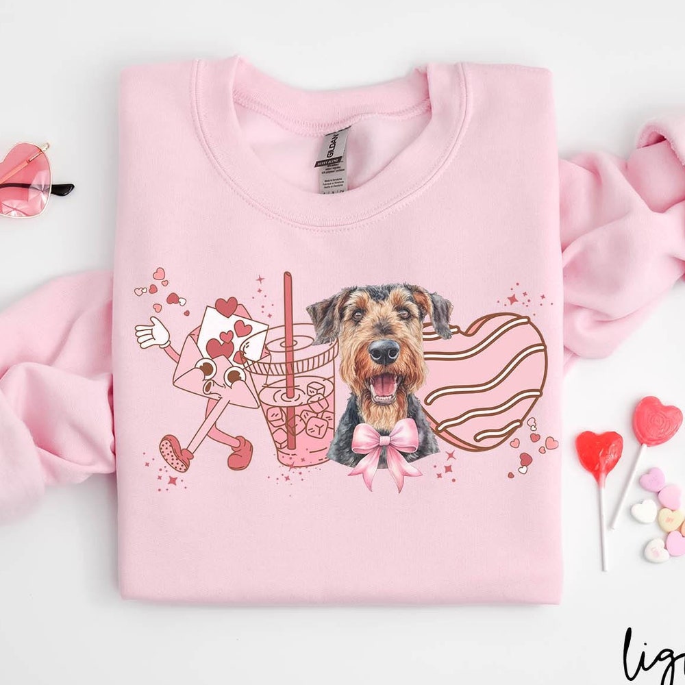 Airedale Terrier Dog Valentine'S Day Sweatshirt, Valentines Airedale Terrier Gifts, Dog Mom Crewneck Shirt, Long Sleeve Trendteewear