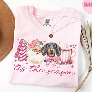 Dachshund Dog Christmas Shirt, Dachshund Dog Christmas Gifts, Pink Christmas Tshirt, Tee, Women