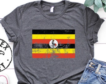 Vintage Style Uganda Ugandan Pride Flag Shirt, Funny Tee, T-shirt, Birthday Gifts for Men and Women