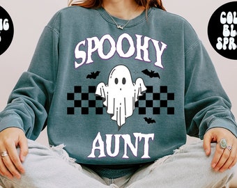 Tante Spooky Halloween nouveau sweat-shirt, couleurs de confort, cadeaux, chemise pull à col rond, pull