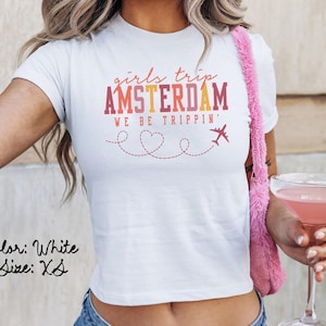 アムステルダム オランダ ベビー T シャツ、ぴったりフィット、女子旅行 T シャツ、お揃いのシャツ、グループ T シャツ、友達旅行、トレンディな夏