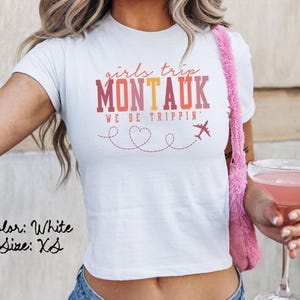 モントーク ニューヨーク ベビー T シャツ、ぴったりフィット、女子旅行 T シャツ、お揃いのシャツ、グループ T シャツ、友達旅行、トレンディな夏