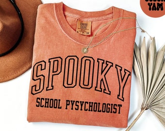 Spooky School Psychologist Halloween Fall Autumn Shirt, Gifts, Comfort Colors, Tshirt, Back to School, Crewneck Tee, Crewneck, Costume