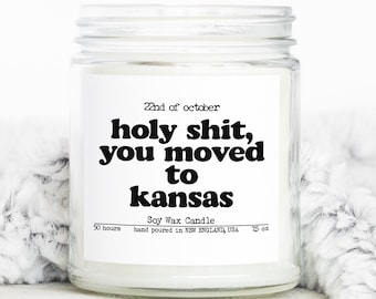 Moving to Kansas New House from Real Estate Agent Housewarming Closing Home Gifts, Candle, Soy Blended Wax, Funny Scented, Decor