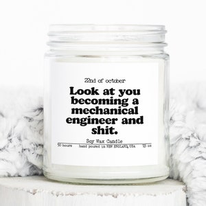 Mechanical Engineer Engineering Graduation Gifts, Funny Candle, Housewarming, Soy Wax, Scented, Decor