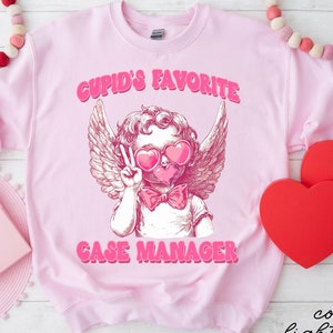 Felpa Case Manager, regali di San Valentino Case Manager, girocollo Cupido, maglione di San Valentino, donna