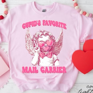 Sudadera de cartero, regalos de cartero para el día de San Valentín, sudadera con cuello redondo de Cupido, suéter para el día de San Valentín, mujer