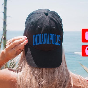 Indianapolis Indiana Trip Moving Away Vacation Travel Dad Hat, Gifts, Baseball Cap, Embroidered, White, Black, Stone, Beige