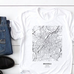 Presentes de mapa de mudança para Bruxelas Bélgica, camiseta de mapa de mudança para Bruxelas Bélgica, presentes de aniversário de mapa de mudança para Bruxelas Bélgica para homens e mulheres