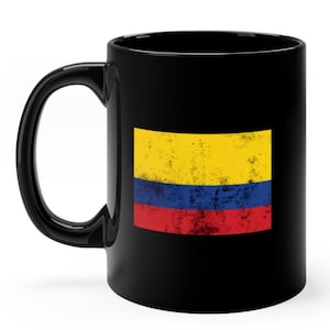 Vintage Style Colombia Colombian Pride Flag Mug, Funny Birthday Gifts for Men and Women, Black Coffee Cup