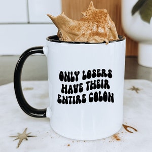 Colon Cancer Surgery Mug, Gifts, Coffee Cup Accent, Funny, Red Black Blue Navy Pink Handle, Office Decor