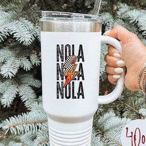 NOLA Gobelet vacances voyage déménagement en Louisiane, Nouvelle-Orléans, tasse 40 oz, cadeaux, avec paille, avec anse, cadeau d&#39;anniversaire, tasse isotherme, tasse de voyage