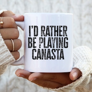 Caneca de jogo de cartas Canasta, xícara de café engraçada, presentes de aniversário para homens e mulheres