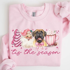 Bullmastiff Dog Christmas Sweatshirt, Bullmastiff Dog Christmas Gifts, Pink Christmas Crewneck, Sweater Shirt, Women