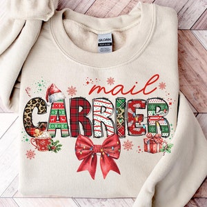Sudadera navideña de cartero, regalos navideños para trabajadores postales, jersey de cuello redondo navideño de cartero, camiseta tipo suéter, mujer, ella