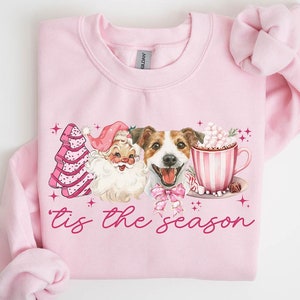 Jack Russell Terrier-hond kersttrui, Jack Russell Terrier-hond kerstcadeaus, roze kerst ronde hals, trui shirt, dames