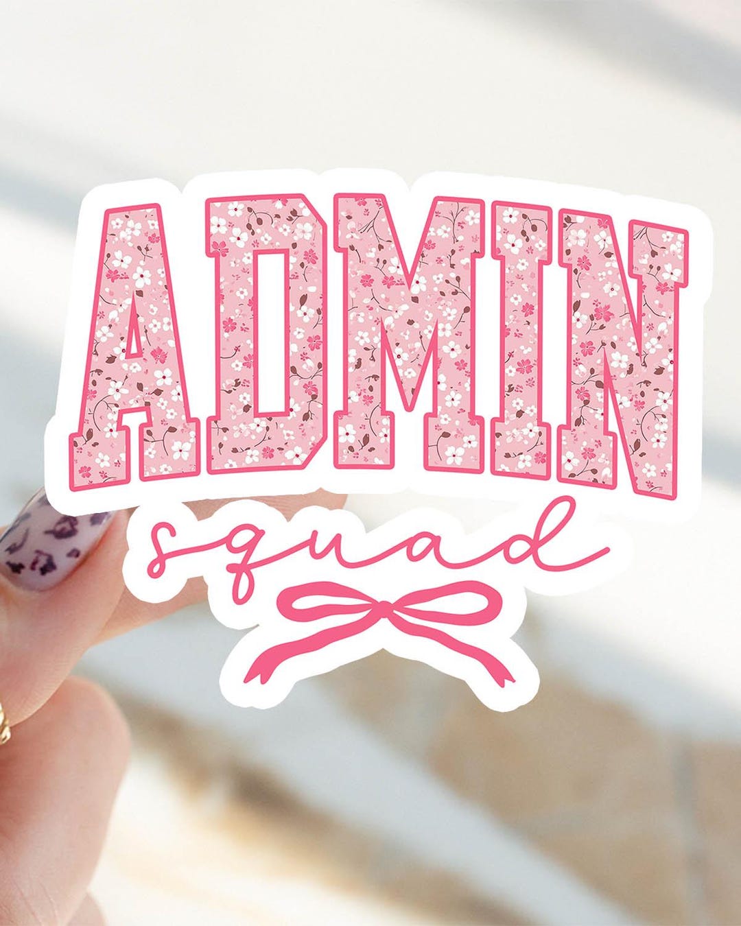Hello Admin Sticker Admin Sticker, Front Office Pink Ditsy Floral Bow Kiss Cut Sticker ...