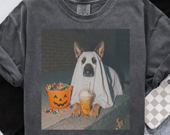 German Shepherd Dog Halloween Comfort Colors Shirt, Iced Coffee Dog Mom T-shirt, Funny Mothers Day Gifts, Dog Mama Tee, Trendy Pet Tshirt
