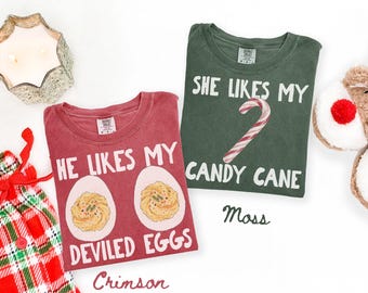 Christmas Couples Inappropriate Rude Shirts Comfort Colors Vulgar Pajamas Funny Matching Xmas Deviled Eggs December Tshirt Honeymoon Holiday