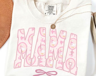 Comfort Colors Mama Shirt, Goose Bow Mom Shirt, New Mothers Day Tshirt, Cute Gift For Mom, Trendy Tee, Pregnancy Reveal