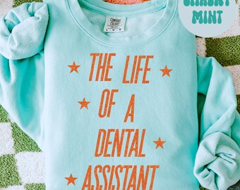 Felpa con cappuccio Comfort Colors per assistente dentale, girocollo per studenti di odontoiatria, regalo di laurea, maglietta per team di studi dentistici, carina e alla moda