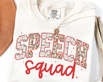 Comfort Colors Speech Shirt, Christmas Teacher Tee, SLP Grade T-Shirt, Back to School, Speech Therapy Department Gifts, Crew, Squad