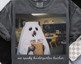 Comfort Colors Kindergarten Teacher Shirt, Halloween Raccoon Tee, Kindergarten Department Matching T-Shirt, Group Gifts, Crew, Squad