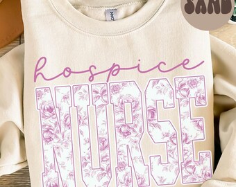 Pink Toile Hospice Nurse Sweatshirt, Hospice Care Shirt, Registered Nurse Gifts, Nursing Student Graduation Crew Neck, Hospice Team, Aide